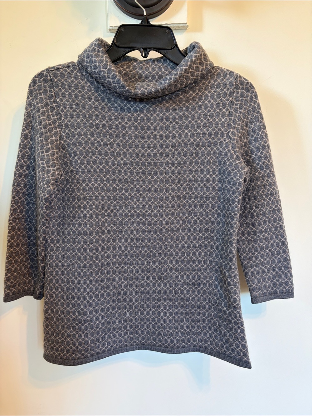 Talbots Petite SP 100% Merino Wool Cowl Neck Sweater Gray Ivory Fair Isle
